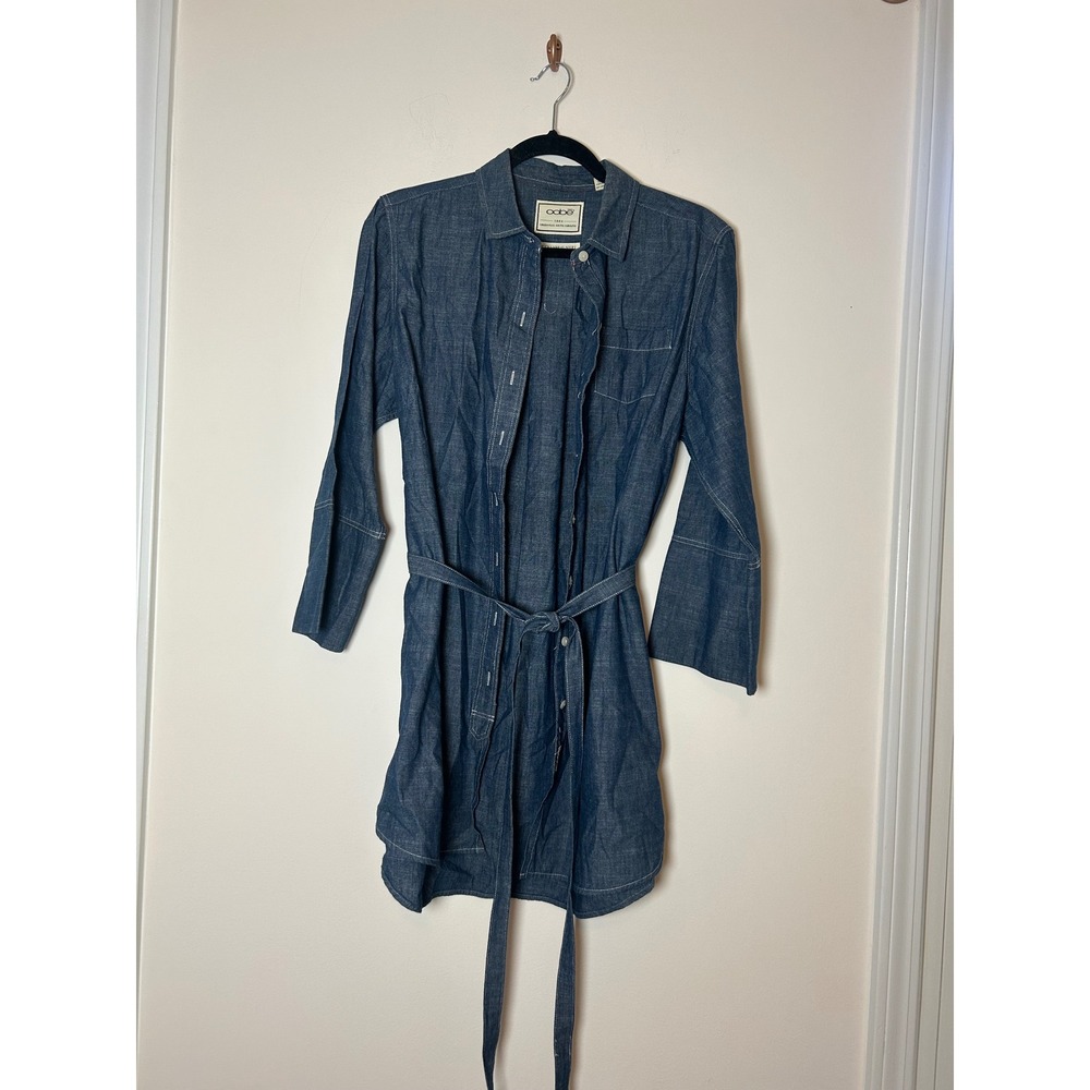Oobe The Chambray Shirt Dress Blue‎ Button Front Tie Waist XL